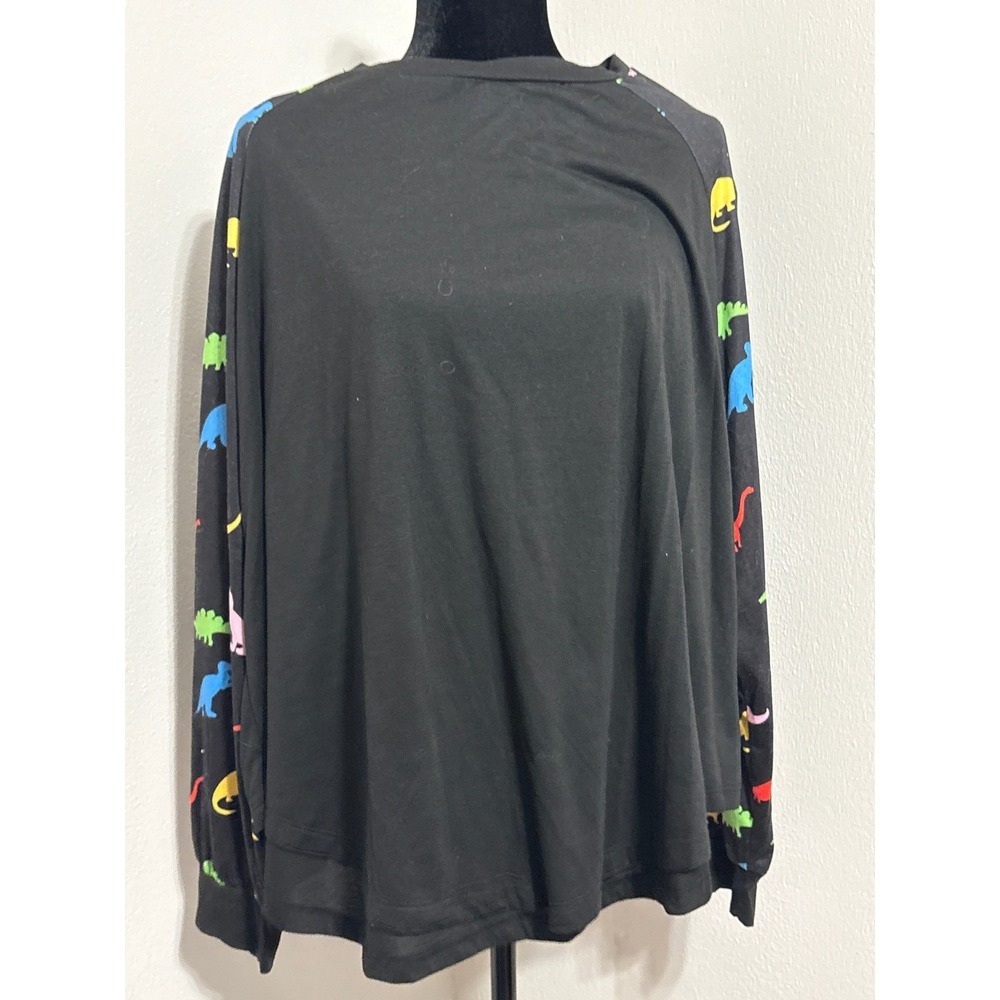 SHEIN Curve Womens 4XL Black Long Sleeve Dinosaur Print Raglan Tee Shirt Plus